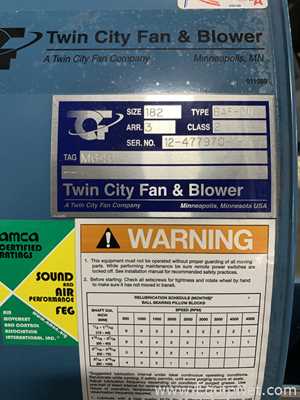 Sopladora Twin City Fan and Blower BAF-DW. Sin usar