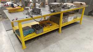 Lot of 5 Steel Work Tables with 3/4 Inch Plate Tops - 48 x 126 x 35 Inches