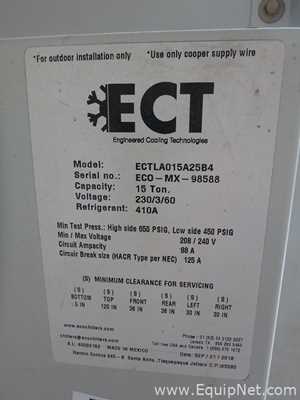 Enfriador de Agua Capacidad 15 TR marca ECT Engineered Cooling Technologies modelo ECTLA015A25B4