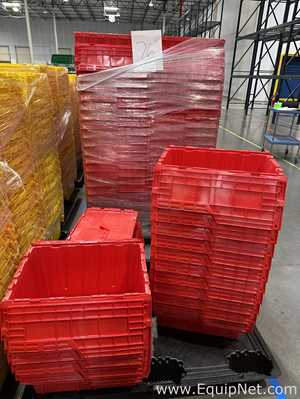 Lot of Red Plastic Attached Lid Storage Totes/Containers