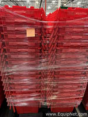 Lot of Red Plastic Attached Lid Storage Totes