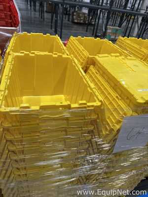 Lot of Yellow Attached Lid Plastic Storage Totes