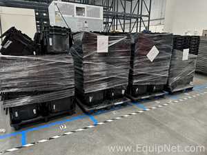 Lot of Black Plastic Attached Lid Storage Totes/Containers on Pallets