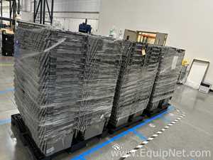 Lot of Gray Plastic Attached Lid Storage Totes on Pallets