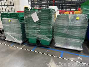 Lot of Green Plastic Attached Lid Storage Totes