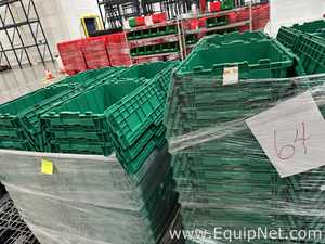 Lot of Green Plastic Attached Lid Storage Totes