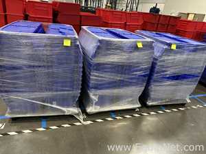 Lot of Blue Plastic Attached Lid Stackable Storage Totes