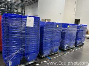 Lot of Blue Plastic Attached Lid Storage Totes