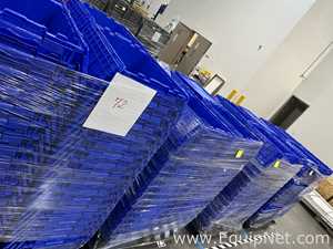Lot of Blue Plastic Attached Lid Storage Totes