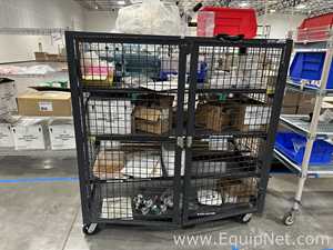 Lot of Assorted Cleanroom and Laboratory Spare Parts with Mobile Security Cage Cart