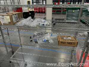 Chrome Wire Mobile Shelving Unit with Assorted Lab Contents