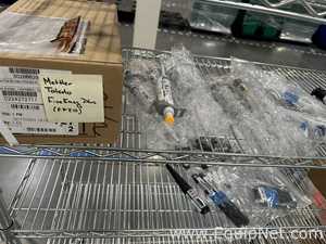 Chrome Wire Mobile Shelving Unit with Assorted Lab Contents