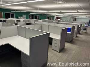 Modular Office Cubicle Workstation with L-Shaped Desk and Pedestal