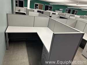 Modular Office Cubicle Workstation with L-Shaped Desk and Pedestal