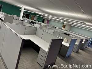 Modular Office Cubicle Workstation with L-Shaped Desk and Pedestal