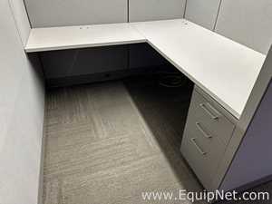 Modular Office Cubicle Workstation with L-Shaped Desk and Pedestal