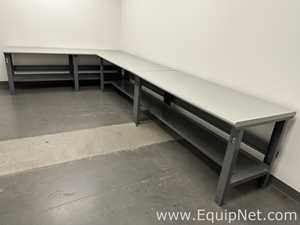 Laminate Top Steel Frame Industrial Workbench L-Shaped Configuration