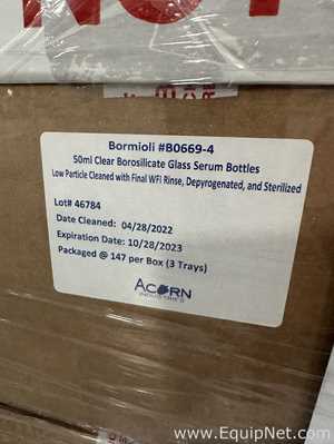 Large Lot of Unused Bormioli B0669-4 50mL Clear Borosilicate Glass Serum Bottles
