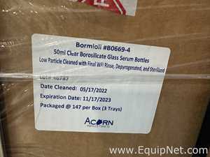 Large Lot of Unused Bormioli B0669-4 50mL Clear Borosilicate Glass Serum Bottles