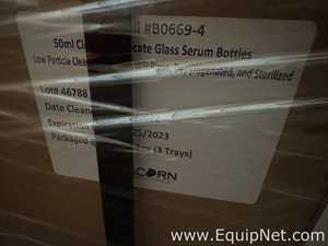 Large Lot of Unused Bormioli B0669-4 50mL Clear Borosilicate Glass Serum Bottles