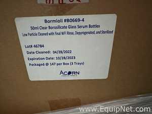 Large Lot of Unused Bormioli B0669-4 50mL Clear Borosilicate Glass Serum Bottles