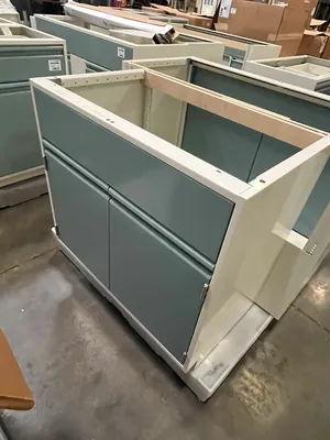 Lot of Lab Storage Counters and Cabinets, Agave and Light Neutral Colors and one pump