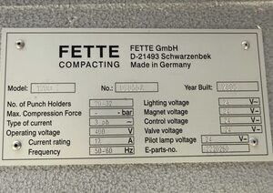 Fette 1200i Single Rotary Tablet Press