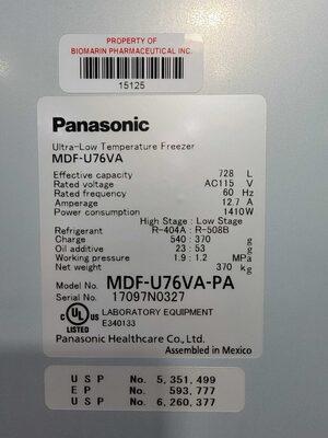 Panasonic MDF-U76VA Ultra Temperature Freezer
