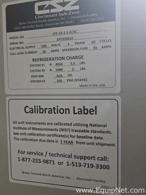 Cincinnati Sub-Zero ZPE-32-2-2-H/AC Environmental Stability Test Chamber | 32 Cu. Ft. 230V