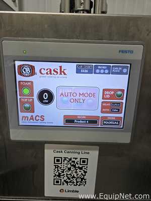 Cask mACS-100 3 Head Carbonated Filler and Seamer with Twist Rinse Infeed and Depalletizer