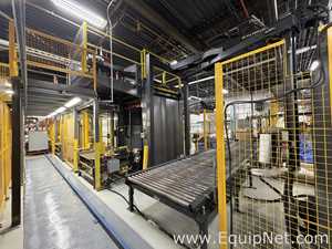 Dual Columbia HL 2000 Palletizers with Wulftec Pallet Wrapper and Ryson Spiral Case Conveyor