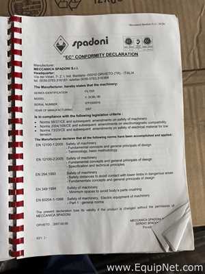 Spadoni V DCBL/80 Diatomaceous Earth DE Horizontal Screen Plate Filter