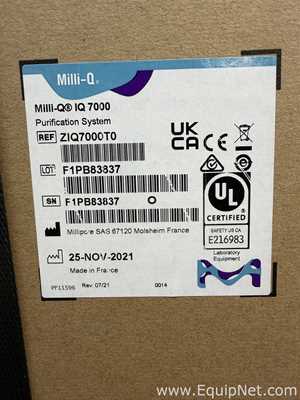 Unused Millipore Milli-Q IQ 7000 Laboratory Water Purification System With Accessories