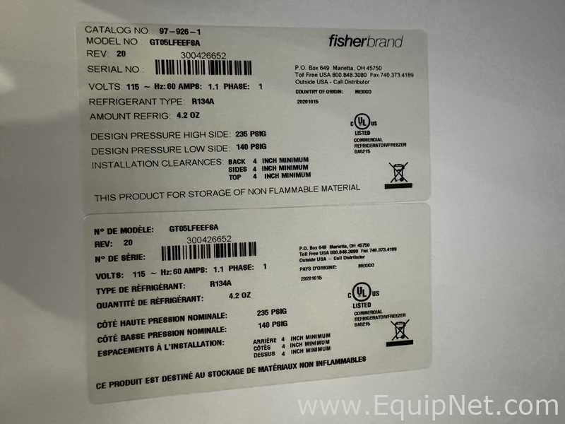 Fisher Brand GT05LFEEFSA Isotemp Undercounter Freezer -20 C