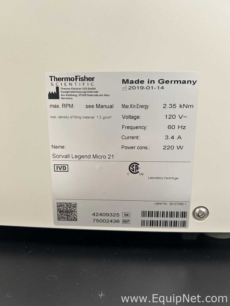 Lote de  Centrífuga para laboratorio Thermo Scientific Sorvall Legend Micro 21