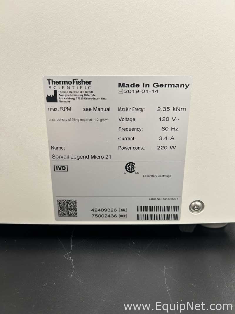 Lote de  Centrífuga para laboratorio Thermo Scientific Sorvall Legend Micro 21