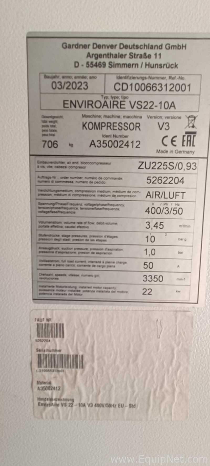 Gardner Denver EnviroAire VS22-10A Air Compressor with Air Dryer