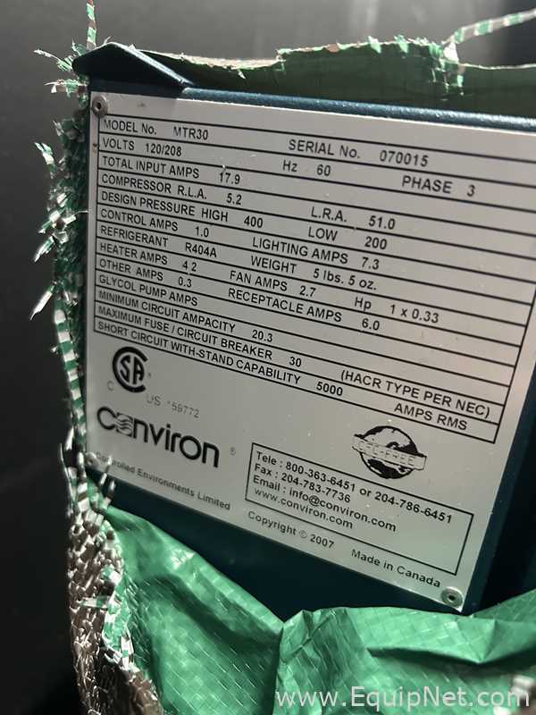 Unused Conviron PGR15 Reach In Plant Growth Chamber