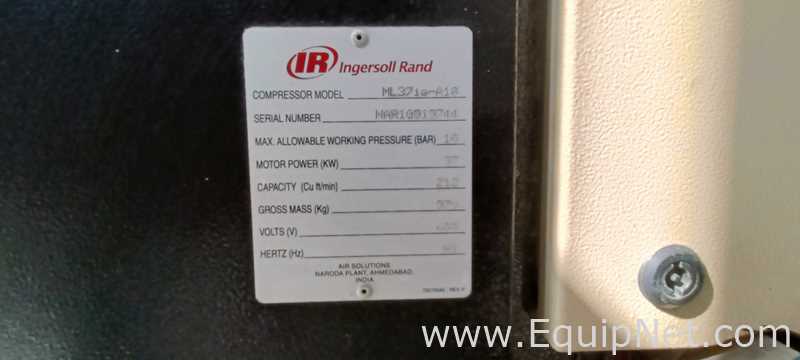 Ingersoll Rand ML37ie-A10 Air Compressor With Air Equipments And Spare Dryer And Receiver Tank