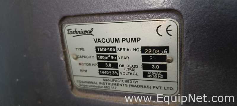 Toshniwal TMS-105 Vacuum System With Two Vacuum Pumps And Tank