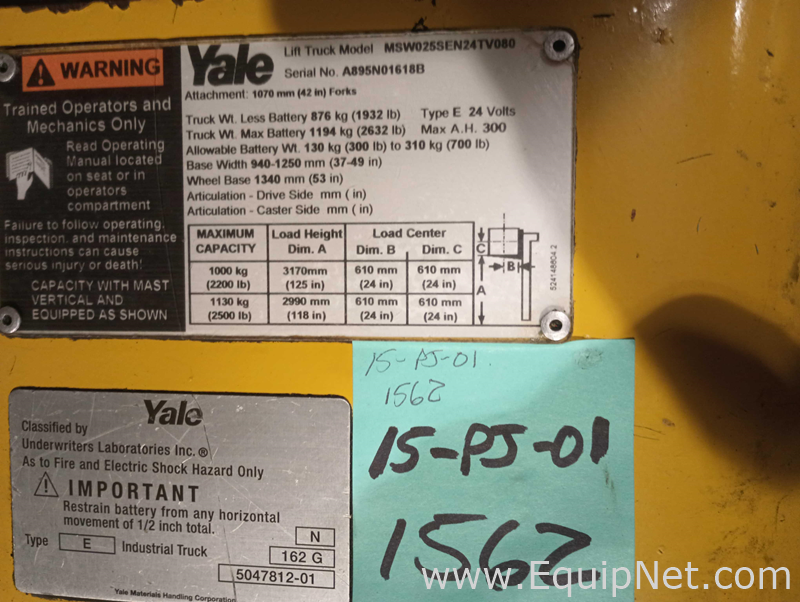 Yale MSW0255EN24TV080 Walkie Style 2200Lb Capacity Stacker Pallet Jack