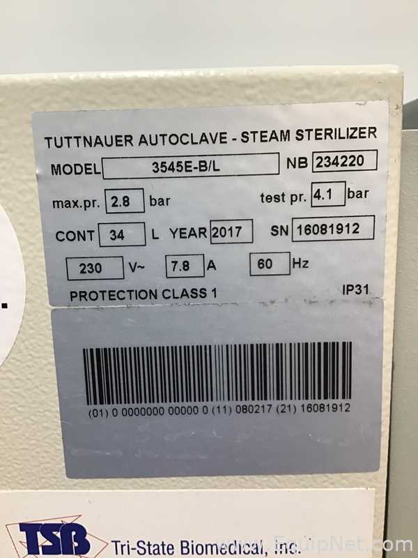 Tuttnauer Brinkmann 3545E-B/L Autoclave - Steam Sterilizer