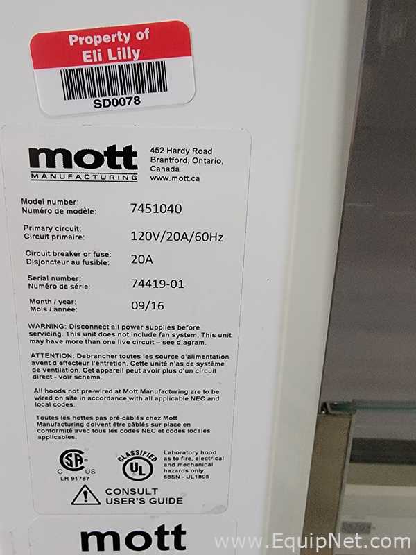 Mott Manufacturing 7451040 Fume and Flow Hood-Scrap