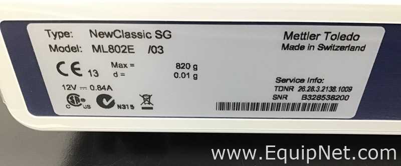 Mettler Toledo ML802E NewClassic SG Balance