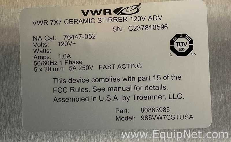 VWR 985VW7CSTUS 7x7 Advanced Magnetic Stirrer