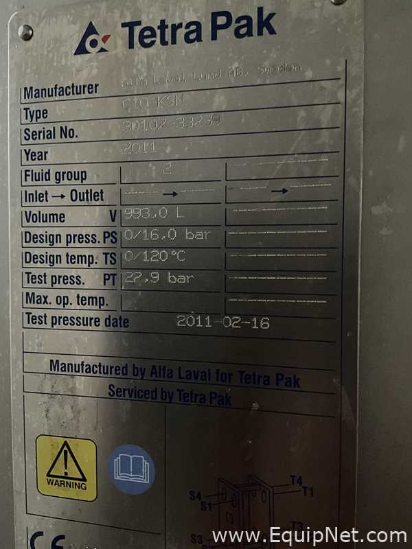 Alfa Laval Tetra Pak C10-KSM 993 Litre Stainless Steel Plate and Frame Heat Exchanger w Flow Meter