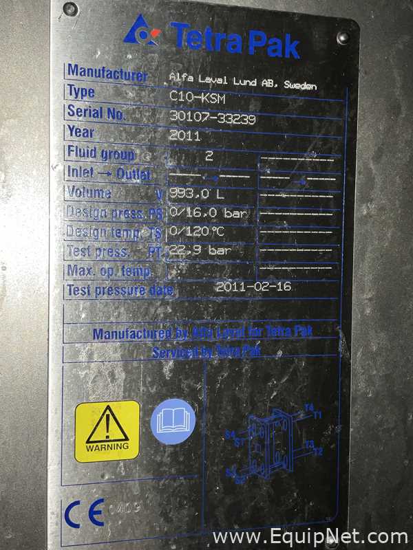 Alfa Laval Tetra Pak C10-KSM 993 Litre Stainless Steel Plate and Frame Heat Exchanger w Flow Meter