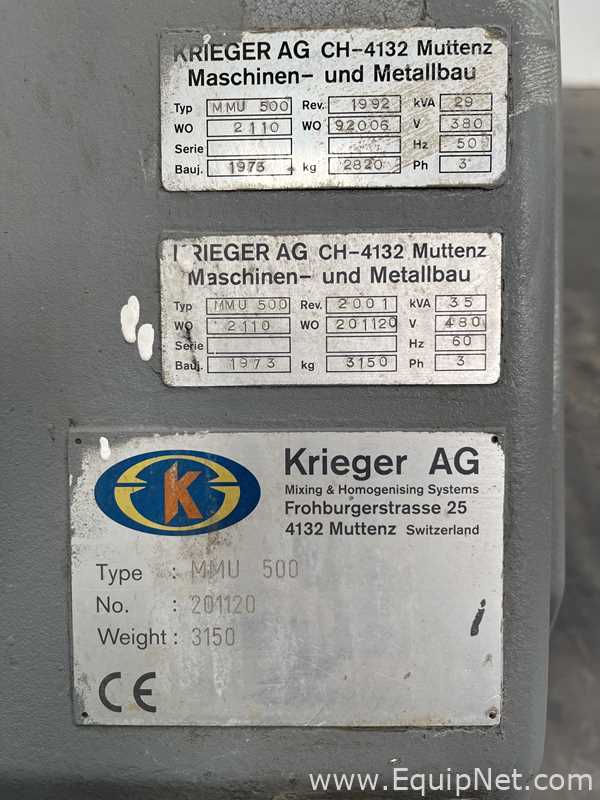 KRIEGER Vacuum 500 L Mixer Homogenizer MOLTO-MAT-UNIVERSAL type MMU-500Mixer