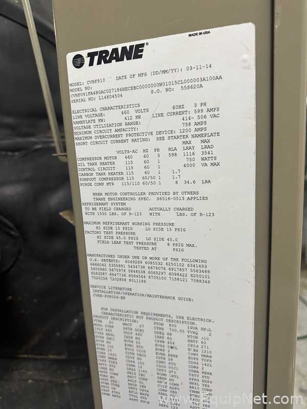 Resfriador Trane .  800 Toneladas