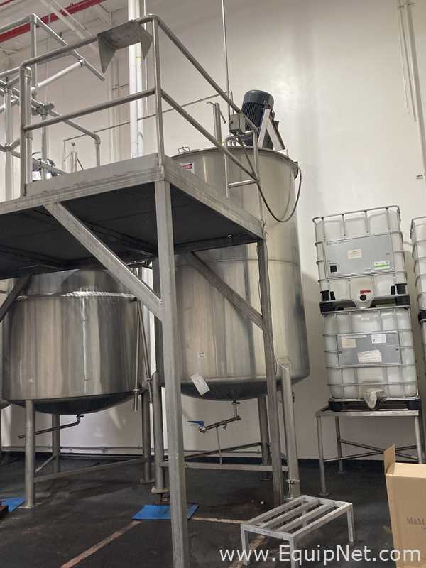 1500 Gallon Stainless Steel Mixing Vessel With 25 HP Agitator